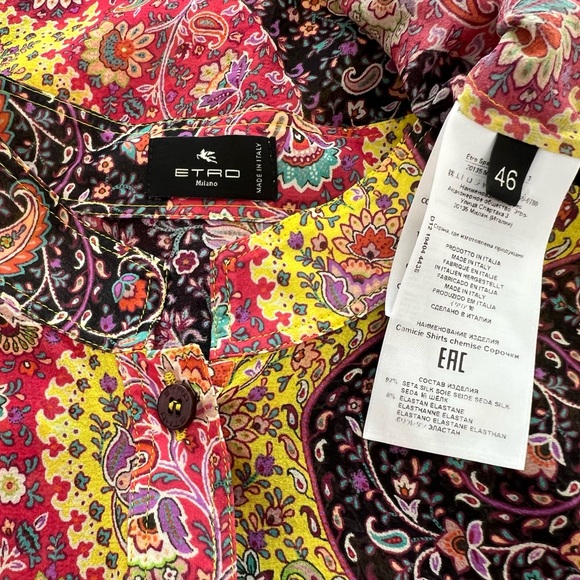 ETRO BLACK RED YELLOW MULTI SILK TOP SIZE IT 46 / US 12 NWOTS! - Picture 16 of 17
